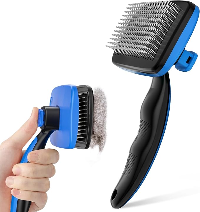 Pecute Skin Friendly Self-Cleaning Slicker Brush for Dog & Cat Shedding | 1 click clean, Lightweight, Undercoat hair removal, For short/long/double/white coats