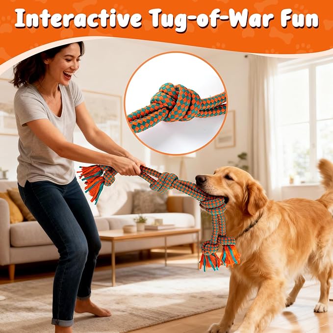 Interactive Dog Rope Toy for Large & Medium Dogs – Durable Tug of War Toy for Training, Boredom Relief & Teeth Cleaning, Safe Ultra-Fiber Chew Toy for Daily Play (Large)