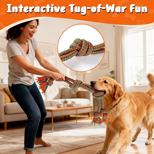 Interactive Dog Rope Toy for Large & Medium Dogs – Durable Tug of War Toy for Training, Boredom Relief & Teeth Cleaning, Safe Ultra-Fiber Chew Toy for Daily Play (Large)