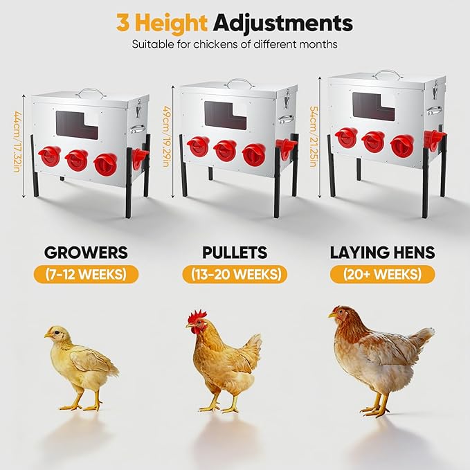 42 lb Large Automatic Chicken Feeder with Window - 8 Port No Waste Design, Rodent Proof Chicken Feeder, Galvanized Heavy-Duty Outdoor Metal Feeder, Weatherproof Silo for Hens, Ducks, Geese, Poultry