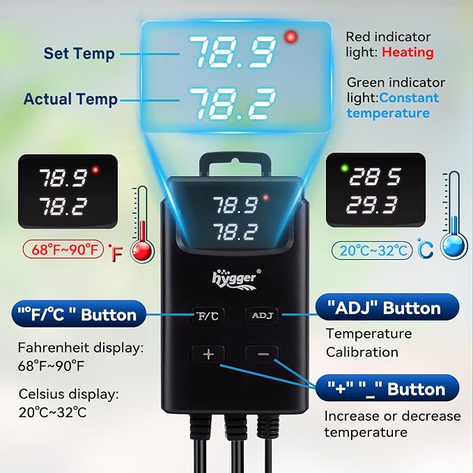 hygger Aquarium Heater,Submersible Fish Tank Heater with External Digital Display, Including Overheat & Leakage Protection and Temperature Sensor for Freshwater and Saltwater (300W for 40gal~60gal)