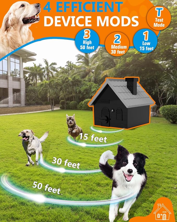 Dog Barking Control Devices, Anti Barking Device Ultrasonic Dog Barking Deterrent with 4 Modes, Stop Barking Dog Devices Up to 50 Ft Range, 2 in 1 Weatherproof Bark Control Device Outdoor Indoor | Multi-distance Intelligent Detection，Correct Bad Behavi...