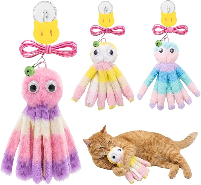 Walfront Octopus Door-Hanging Cat Wand Toy – Interactive Teaser with Swinging Tentacles, Hands-Free Self-Play Toy for Indoor Cats & Boredom Relief