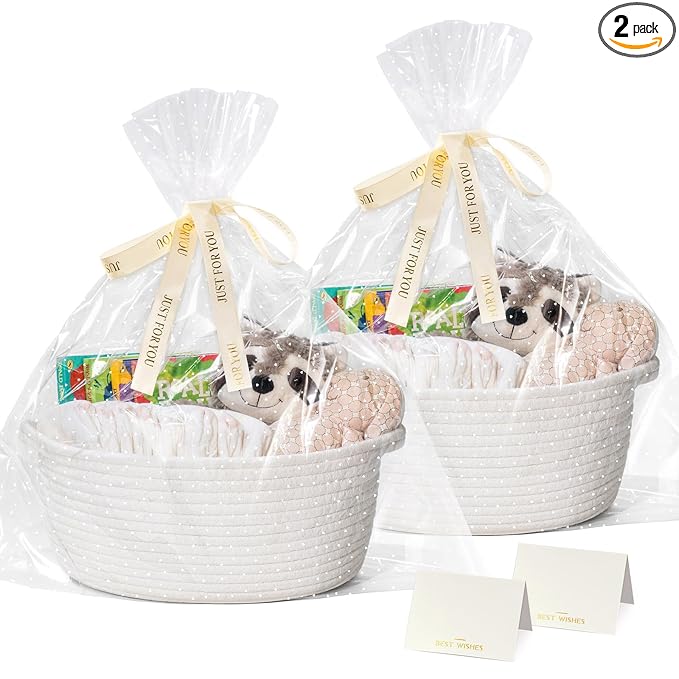 CHICVITA White Baskets for Gifts Empty, Small Storage Baskets for Towels, Baby Gift Basket for Nursery, Cute Basket for Decor, Woven Rope Basket, 12"x 8"x 5", 2pack