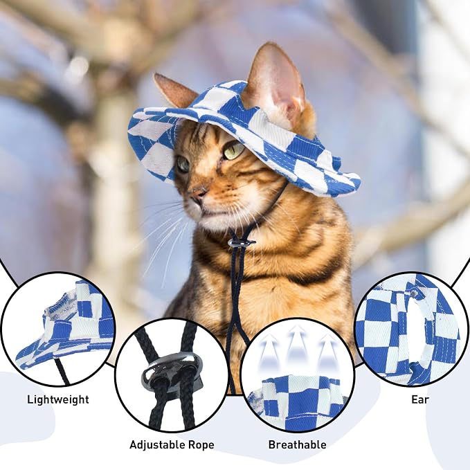 QBLEEV Cat Hats for Cats Only, Sphynx Hat with Ear Hole, Summer Cowboy Hats | Breathable kitten headwear mini sun sombrero caps, pet chihuahua sunscreen baseball outdoor climbing cap for birthday party