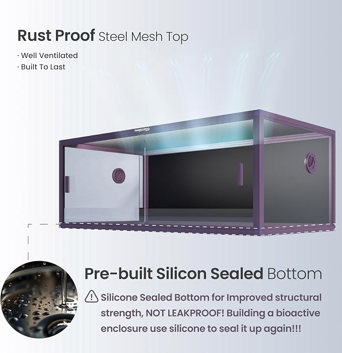 Phailozoo Stackable Reptile Enclosure, 85 Gallon Reptile Tank for Bearded Dragon, Snake, Ball Python, Colorful Aluminum Frame & Front Opening Tempered Glass Door with Handles for Easy Maintenance