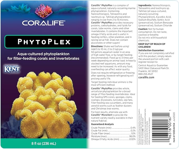 Coralife Saltwater Fish Tank Aquarium Phytoplex Aqua Cultured Phytoplankton, 8 oz