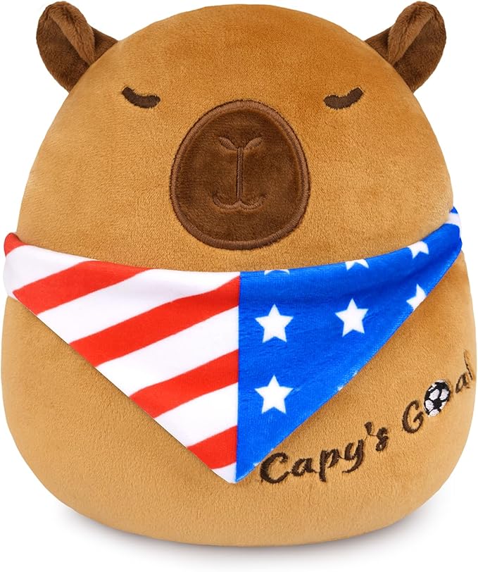 Capybara Plush with USA Flag Scarf - 8" Cute Stuffed Animal, Patriotic Decorations for July 4th & Memorial Day, Soft Toy Gift for Kids Adults 250 Anniversary Decorations