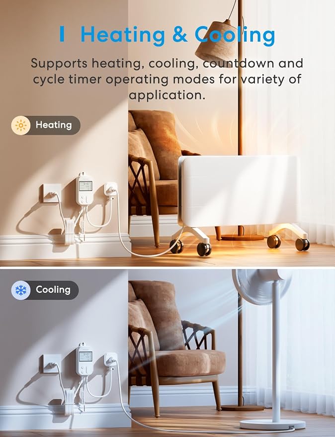 meross Smart Temperature Controller 15A 1800W, Smart Wi-Fi Thermostat Controlled Outlet Plug Works with Apple Home, Alexa, Google Home for Heating Cooling Homebrew Fermentation Reptiles Greenhouse