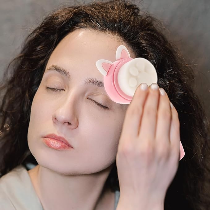ABOOFAN Manual Silicone Facial Cleansing Brush, Dual-Sided Soft Bristles Face Exfoliator Brush with Abs Handle, Pink Rabbit Ear Design for Gentle Deep Face Cleaning and Skin Care