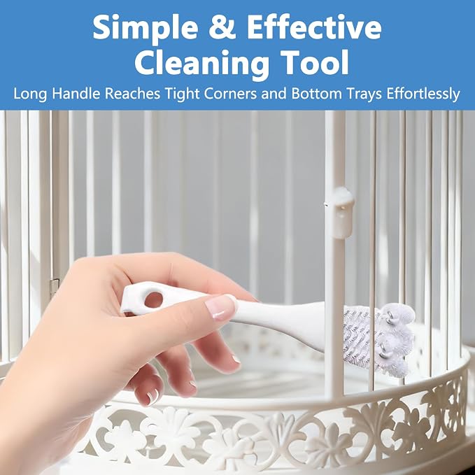 4Pcs Bird Cage Cleaner Tools Long Handle Brush Supplies for Cleaning Poop Off Birdcage Dropping Remover Accessories for Parrot Cages Bunny Habitats and Pet Cage Maintenance