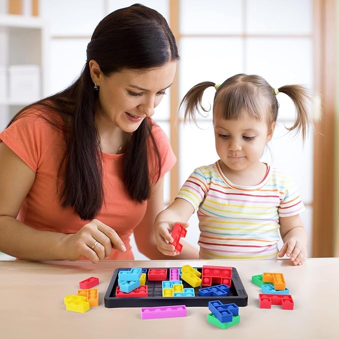 Ainiv Pop Puzzle Popper Fidget Game, Push Pop Brain Teasers Toy, Silicone Jigsaw Building Blocks Game Board, Educational Learning Puzzle and Intelligence Toys for Anxiety & Stress Relief