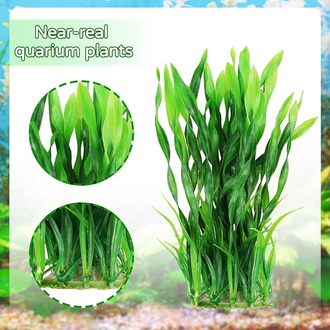 QUOZUO Fish Tank Decorations Plants, 20pcs Aquarium Decorations Plants Plastic, Fish Tank Accessories, Fish Cave and Hideout Ornaments, Aquarium Decor