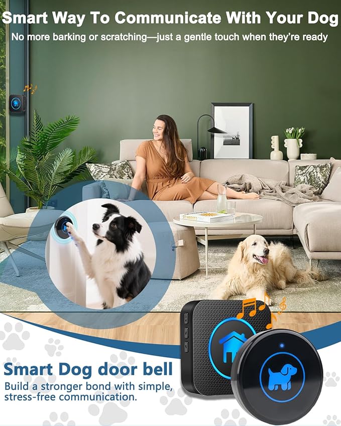 Dog Door Bell 2026 Enhanced Touch, Wireless Doggie Doorbell for Potty Training to Go Outside, IP65 Waterproof, 1000ft Range, 55 Melodies, 5 Modes & Adjustable Volume, 4 Buttons