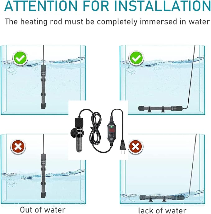 Small Submersible Aquarium Heater,Adjustable Mini Fish Tank Heater 25/50/100/150/200/300 Watts with External Temperature Controller, LED Display, Smart Memory, Used for 1-60 Gallons (50W)