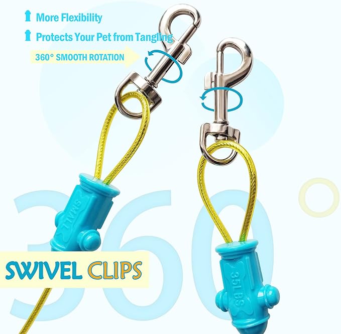 Petest Reflective Tie Out Cable with Crimp Cover for Small Dogs Up to 35 Pounds, 15 Feet