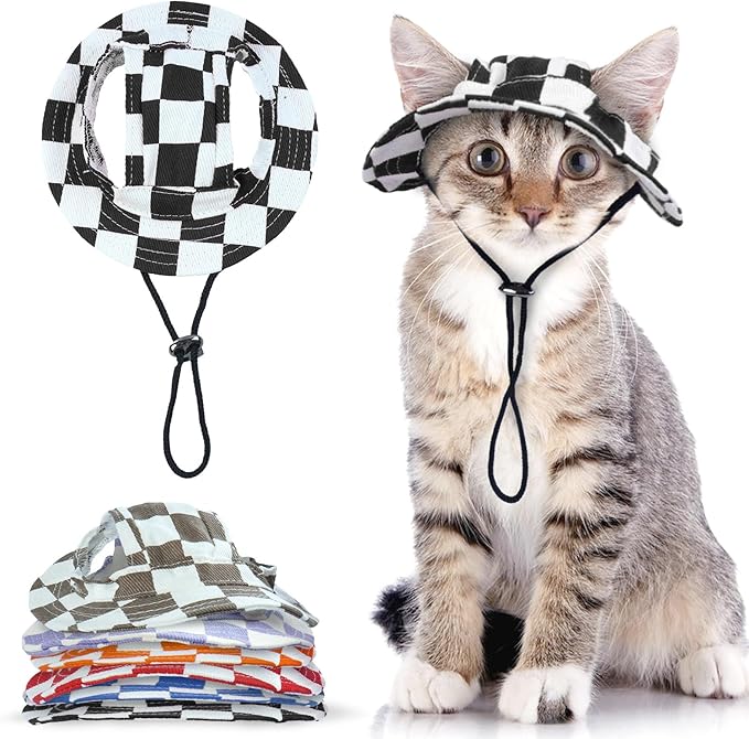 QBLEEV Cat Hats for Cats Only, Sphynx Hat with Ear Hole, Summer Cowboy Hats | Breathable kitten headwear mini sun sombrero caps, pet chihuahua sunscreen baseball outdoor climbing cap for birthday party