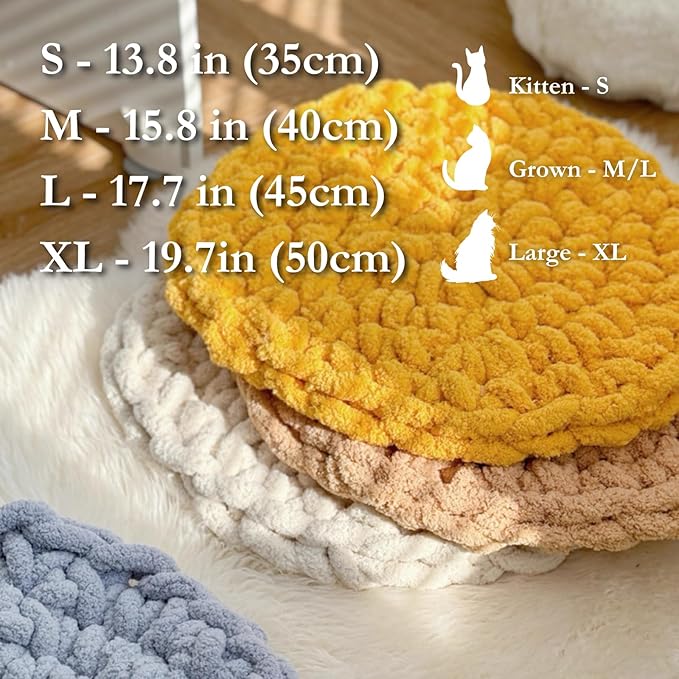 Cat Self-Warming Knitted Bed Mat, Extra-Soft Warm Round Washable Pads Cushions for Indoor Kittens & Kitty Small Pets Cat Trees (Pink,Small)