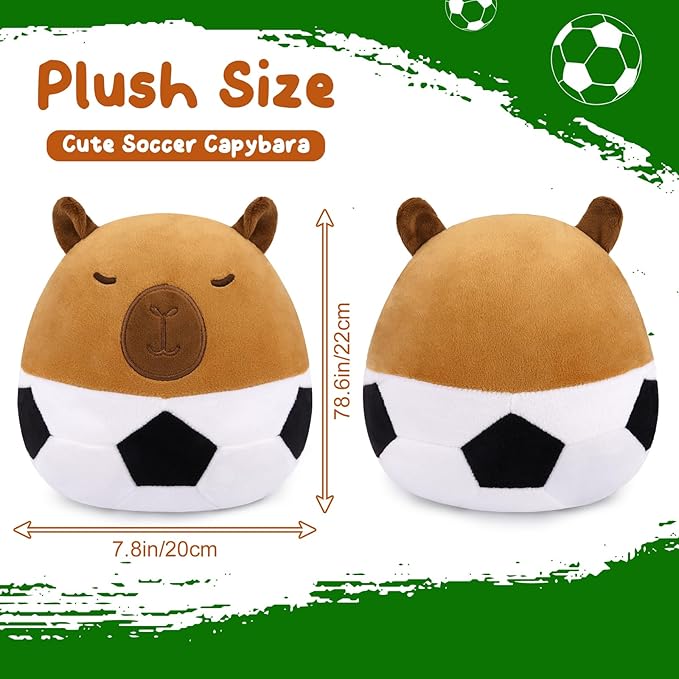 Capybara Soccer Plush - 8" Cute Stuffed Animal with Soccer Ball Body, Soft Plushies Toy for Kids & Adults, Kawaii Soccer Gift for Girls Boys, Ball Party Favors