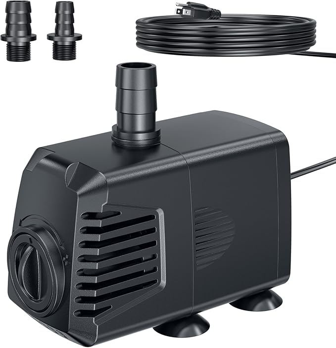 POPOSOAP 400GPH Submersible Pump(1500L/H, 24W), Ultra Quiet Fountain Pump with Over Heating Protection & Filter Sponge 6.6ft High Lift for Pond, Fish Tank, Aquarium, Hydroponics, Waterfall Q103