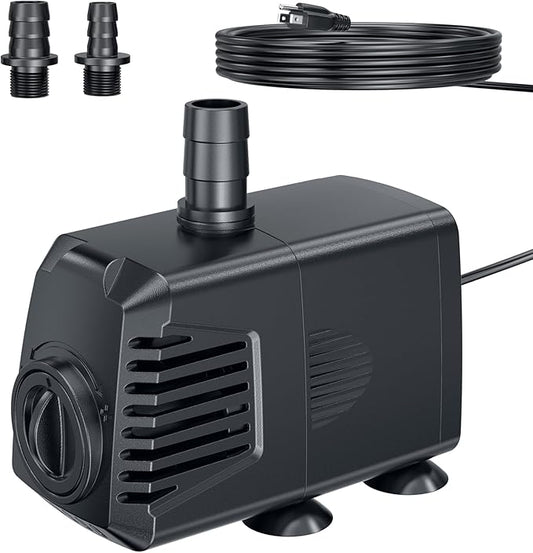 POPOSOAP 400GPH Submersible Pump(1500L/H, 24W), Ultra Quiet Fountain Pump with Over Heating Protection & Filter Sponge 6.6ft High Lift for Pond, Fish Tank, Aquarium, Hydroponics, Waterfall Q103