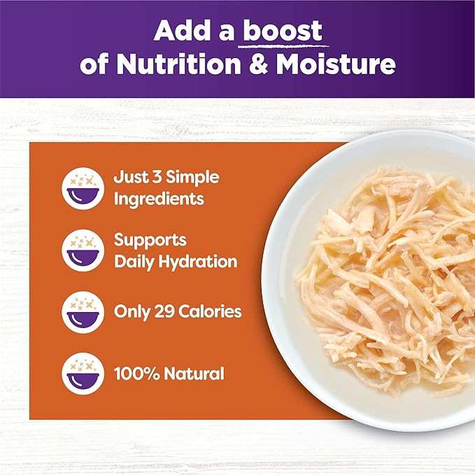 Wellness Bowl Boosters Shreds with Broth Wet Cat Food Topper, Grain Free, Natural, Chicken Recipe, 1.75 oz, Pack of 12 Pouches