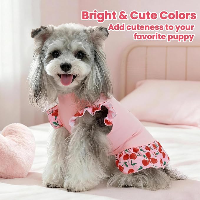 XPUDAC 4 Pack Cute Dog Dress for Small Dog, Floral Puppy Dress Sweet Girl Pet Skirt Outfits Colorful for Birthday Holiday Spring Summer Pet Clothes for Girls, M