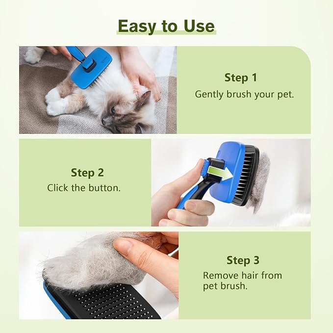 Pecute Skin Friendly Self-Cleaning Slicker Brush for Dog & Cat Shedding | 1 click clean, Lightweight, Undercoat hair removal, For short/long/double/white coats
