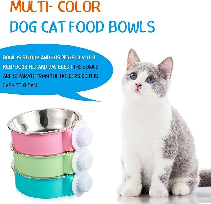 Mimorou 24 Pcs Crate Bowls Bulk Puppy Dog Bowls for Kennel Removable Stainless Steel Crate Water Bowl Kennel Hanging Food Feeders Coop Cup for Cat Puppy Rabbit Birds Ferret Guinea Pigs