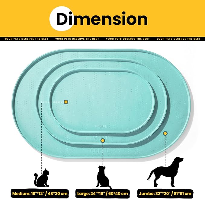 Conlun Dog Food Mat,Raised Edges Pet Food Mats for Spill Containment,BPA-Free Silicone Cat Dog Feeding Mat for Floor Waterproof,Rubber Pet Placemats for Food and Water Bowls 1/2 Inch