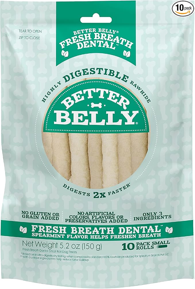 Better Belly Fresh Breath Dental Small Rolls, Dog Chews, Small, 10-Count