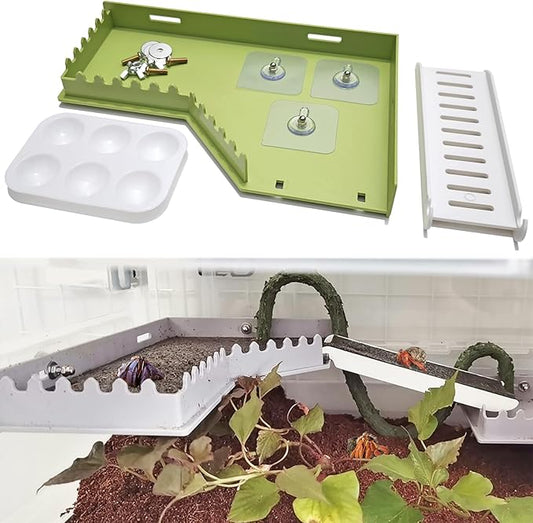 Hermit Crab Accessories - Platform with Ladder and Food Dish, Hermit Crab Climbing Toys, Habitat Supplies and Tank Accessories for Reptiles, Hamsters, Geckos, Small Lizards
