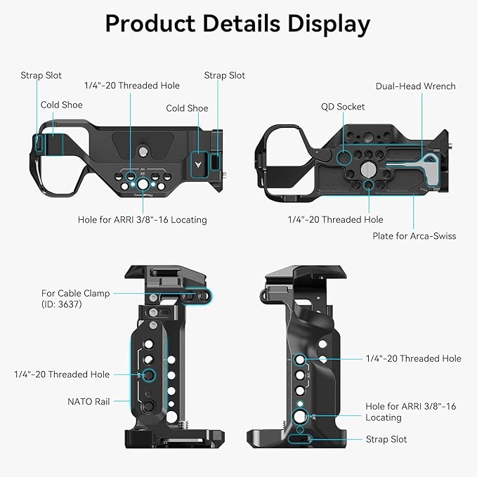 SmallRig A7 III / A7R III Camera Cage Kit for Sony Alpha 7 III/Alpha 7R III, Full Cage with Top Handle for ARRI and Cable Clamp, Built-in Cold Shoe and NATO Rails - 4198