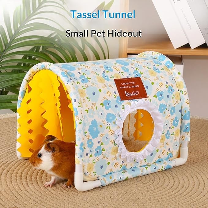 Tunnel Hideout Small Animal Warm Hideout, Washable Indoor Cage Accessory for Hedgehog, Rabbit, Chinchilla, Guinea Pig, Small Dogs & Cats, Multi-Pet Suitable (Pink)