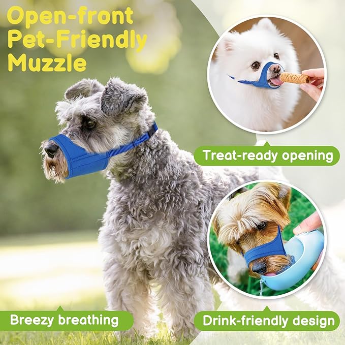Mayerzon Short Snout Dog Muzzle for Small Medium Dogs, Soft & Sturdy Fabric, Anti Excessive Biting Chewing, Suits Chihuahua Shih Tzu Maltese for Grooming Vet Visits Walk, Allows Drinking(Blue, S+)