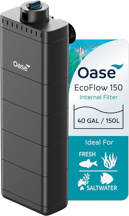 OASE EcoFlow 150 Internal Aquarium Filter, For Freshwater and Saltwater Tanks Up to 40 Gallons, Quiet, Customizable Water Flow, Multi-Stage Filtration