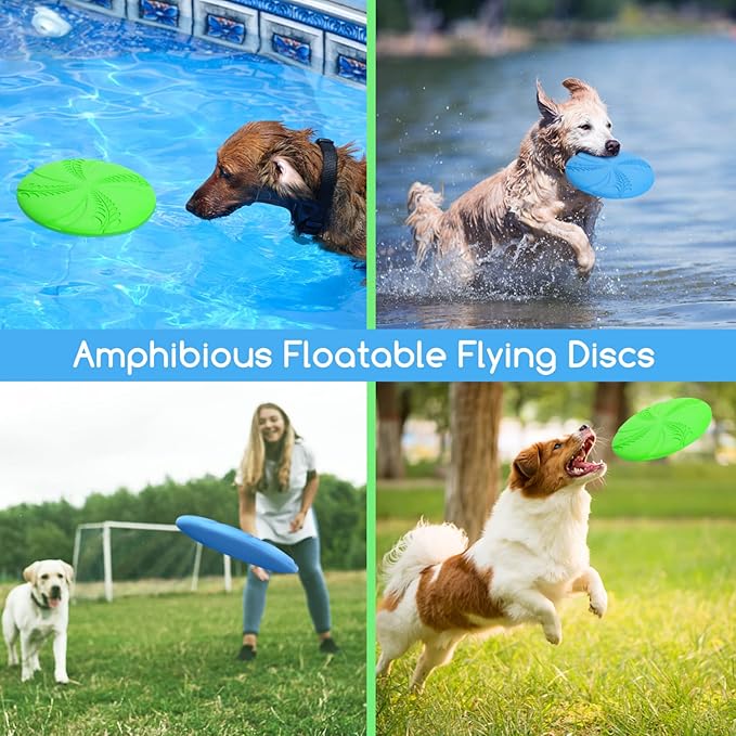 Nobleza Dog Flying Disc 2 Pack，8 in Flexible Floatable Dog Disc Toy for Long-Distance Flies and Floats， Lightweight Soft Flying Discs Toy for Small Medium Large Dogs to Fetch & Catch, Blue & Green