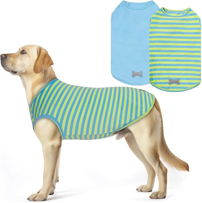 KYEESE 2Pack Dog Shirt, Soft Striped Dogs T Shirts, Lightweight Pet Tank Top, Sleeveless Dog Shirt for Large Dogs, Stretchy Comfortable Pet Vest, Blue, 3XL