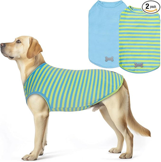 KYEESE 2Pack Dog Shirt, Soft Striped Dogs T Shirts, Lightweight Pet Tank Top, Sleeveless Dog Shirt for Medium Dogs, Stretchy Comfortable Pet Vest, Blue, 2XL