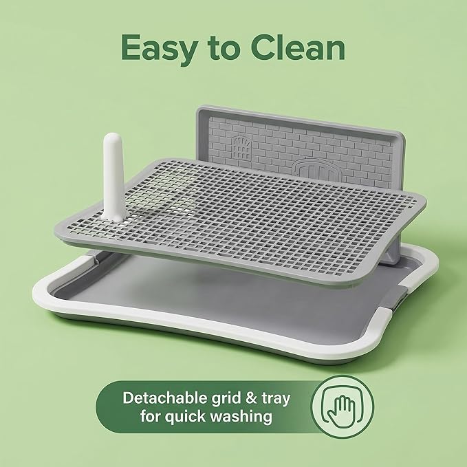 Dog Pee Pad Holder, Indoor Dog Potty Tray with Splash Guard & Center Post, Potty for Small Dogs, Waterproof and Easy to Disassembly and Cleaning Dog Toilet, 23.62"X19.69" (White)