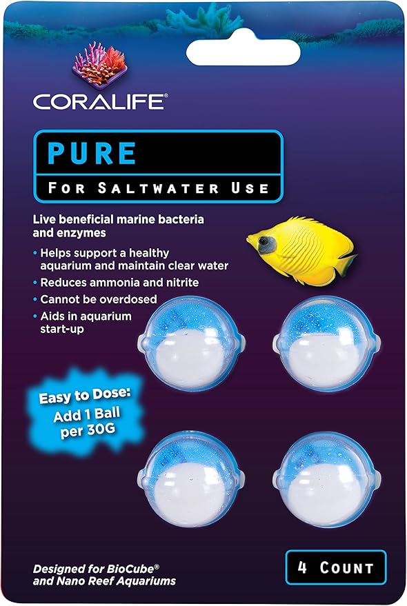 Coralife Aquarium Fish Tank Marine Salt Water PURE Water Care Bacteria Supplement, 4 pack