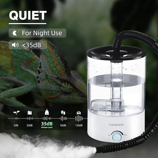 Coospider 4.2L Top Fill Reptile Humidifier, Fogger Mister for Reptiles Tank, Terrariums Humidifiers with Extended Hose/Tube, Reptile Misting System for Reptiles Amphibians Herps Vivarium