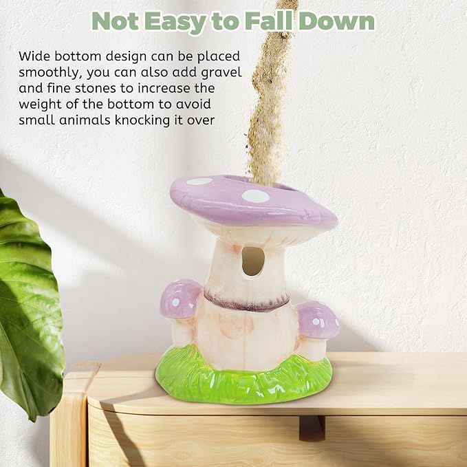 PINVNBY Hamster Water Bottle No Drip Ceramic Automatic Gerbil Water Bottle 80ML Water Dispenser with Mushroom Stand Holder for Gerbils Syrian Hamsters Dwarf Hamsters Mice (Purple)