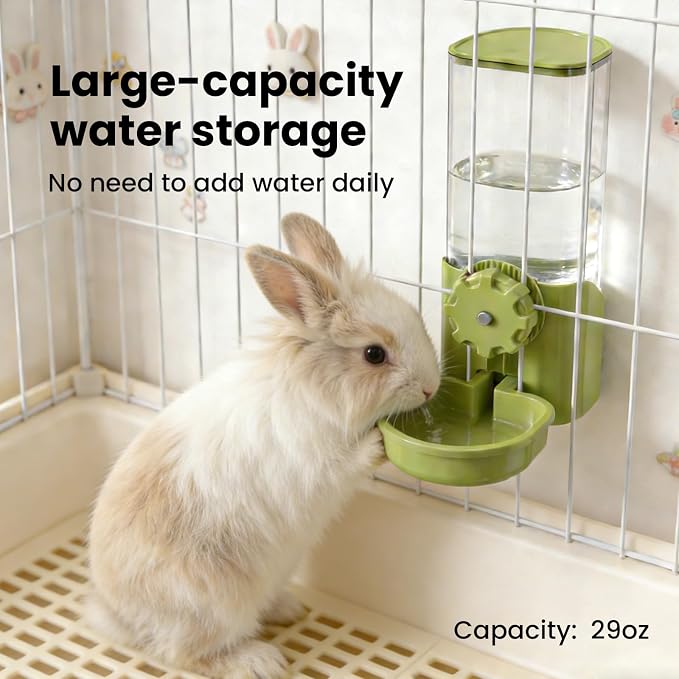 Rabbit Water Bottle for Cage Crate, 29oz No Drip Hanging Automatic Pet Water Dispenser for Small Animal Guinea Pig Bunny Chinchilla Ferret Hedgehog Puppy Cat (Green)