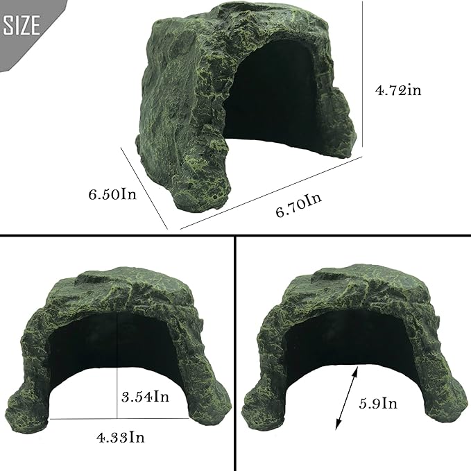 PINVNBY Large Reptile Hideout Cave,Resin Tortoise Hide Rock Turtle Hideaway House Lizard Box Shelter Habitat Decoration for Gecko Spiders Frogs Fish Turtles Hermit Crabs(3 Pcs)