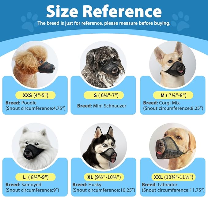 LUCKYPAW Dog Muzzle Suits for Small Medium Large Dogs, Mesh Muzzle Anti Biting Chewing, Breathable Mouth Cover Set with Adjustable Strap for Grooming Vet Visiting Training (Large 4 PCS(M-XXL), Black)