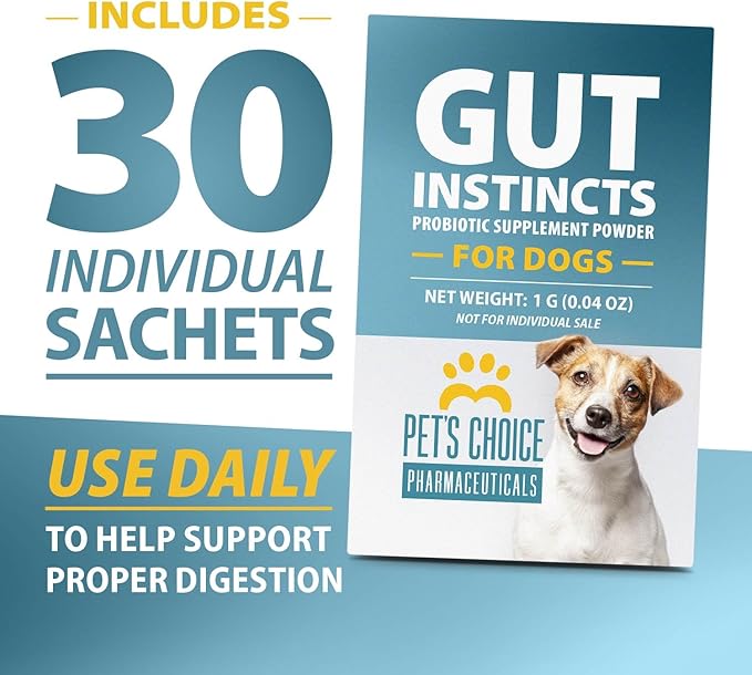 Pet's Choice Gut Instincts Probiotic Supplement Powder Packets for Dogs, 30 ct, Veterinary Formulated Dog Probiotics with Vitamins for Gut Health, Digestive Balance, Diarrhea Support, Chicken Flavor