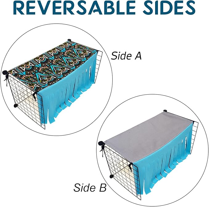 RIOUSSI Guinea Pig Hideout Hideaway Corner Fleece Toys Cage Accessories with Reversible Sides. Blue, Rectangle