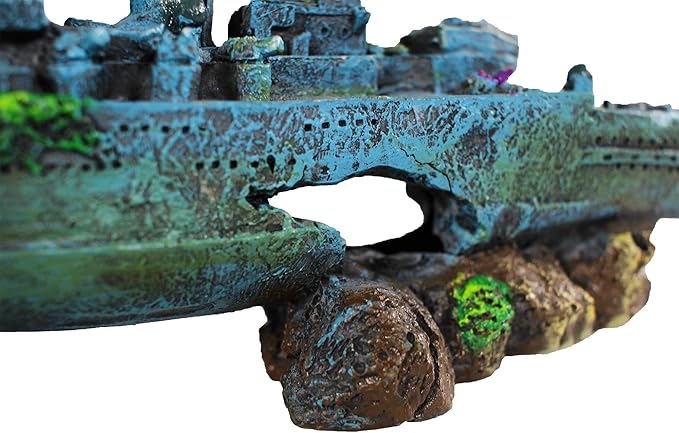 Penn-Plax Deco-Replicas Sunken Battleship Aquarium Decoration – Safe for Freshwater and Saltwater Fish Tanks – Medium