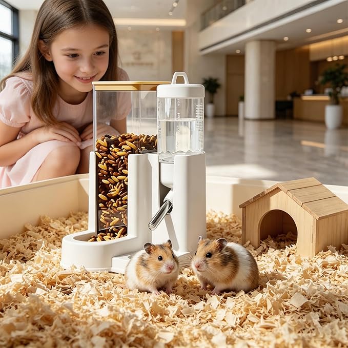 Hamster Water Bottle Standing Baby Guinea Pig Water Dispenser with No Drip 2 in 1 Small Animal Automatic Food Bowl for Cage Accessories for Hamsters Gerbils mice (Gray, 80ml)